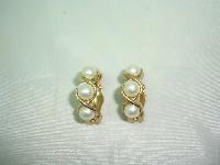 Vintage 80s Classy Chic Faux Pearl and Gold Half Hoop Clip on Earrings