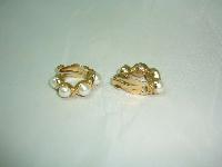 Vintage 80s Classy Chic Faux Pearl and Gold Half Hoop Clip on Earrings