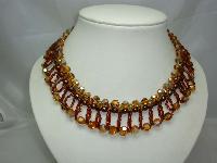 1950s Amber Crystal Glass & Pearl Drop Collar Necklace