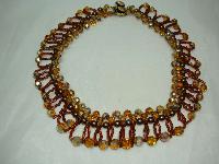 1950s Amber Crystal Glass & Pearl Drop Collar Necklace