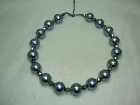 1950s Style Chunky Grey Glass Faux Pearl Bead Necklace 
