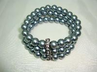 Vintage 50s Style 3 Row Grey Faux Pearl Bead Bracelet 