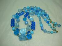 Vintage 50s 2 Row Shades of Blue Lucite Bead Necklace 