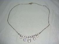 Vintage 50s Glamorous Diamante Paste Drop Necklace on Silver Chain