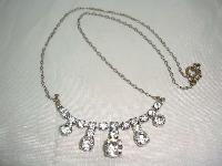 Vintage 50s Glamorous Diamante Paste Drop Necklace on Silver Chain