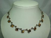 1950s Fancy Silver Filigree Link Tigers Eye Necklace 