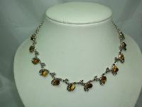1950s Fancy Silver Filigree Link Tigers Eye Necklace 