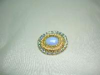 Vintage 50s Blue Glass & AB Diamante Pearl Oval Brooch