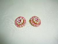 Vintage 50s Fab Pink Diamante Flower Clip On Earrings
