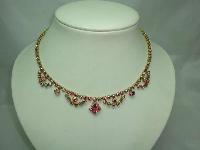 Vintage 50s Fab Pink AB Diamante Cascade Drop Necklace