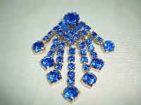 Vintage 50s Vibrant Blue Diamante Cascade Drop Brooch