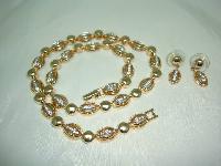 1980s Quality Crystal Diamante Gold Necklace & Earrings