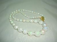 Vintage 50s Graduating White AB Glass Bead Necklace