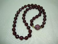 1950s Purple Glass Bead Necklace Fab Diamante Clasp WOW