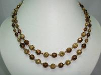 1950s 2 Row Gold Glass & Filigree Gold Bead Necklace 