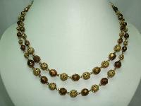 1950s 2 Row Gold Glass & Filigree Gold Bead Necklace 
