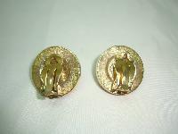 1980s Round Faux Pearl & Diamante Clip On Gold Earrings