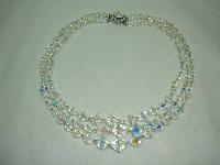 1950s 3 Row Crystal Glass Bi Conical Bead Necklace Diamante Clasp Wow!