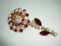 Vintage 50s Stunning Quality Red & AB Diamante Flower Brooch 