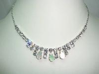 Vintage 50s Diamante & Mother of Pearl Drop Necklace 