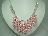 1950s Style Pink Faux Pearl Bead Cluster Drop Necklace