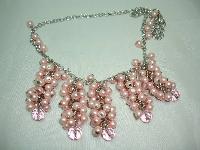 1950s Style Pink Faux Pearl Bead Cluster Drop Necklace