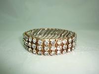 Vintage 50s Sparkling Wide 3 Row Expandable Diamante Goldtone Bracelet