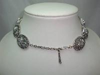 1960s Fab Silver Sparkle Textured Flower Link Necklace