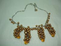 1950s Style Gold Faux Pearl Bead Cluster Drop Necklace