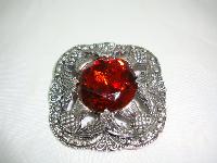 Vintage 50s Signed Miracle Large Celtic Brooch with Amber Glass Stone