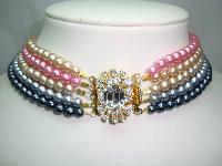 1950s 5 Row Multicoloured Pearl Necklace DIAMANTE CLASP