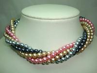 1950s 5 Row Multicoloured Pearl Necklace DIAMANTE CLASP