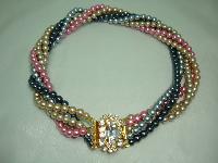 1950s 5 Row Multicoloured Pearl Necklace DIAMANTE CLASP
