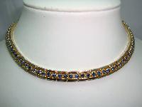 1950s Fab Sapphire Blue Diamante Gold Collar Necklace 