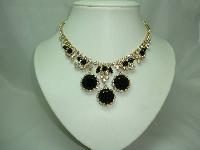 50s Spectacular AB Diamante Black Glass Stone Drop Elaborate Necklace