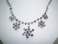 30s AB Rainbow Crystal Diamante Flower Drop Necklace and Earrings Set