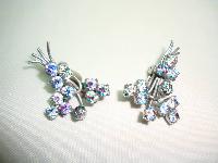 30s AB Rainbow Crystal Diamante Flower Drop Necklace and Earrings Set