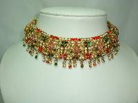 Fabulous Wide Multicoloured Diamante Eastern Choker Gold Necklace Wow!
