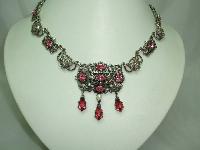 1950s Signed Jewelcraft Ornate Pink Diamante Necklace Brooch Earrings