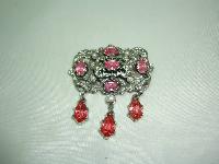 1950s Signed Jewelcraft Ornate Pink Diamante Necklace Brooch Earrings