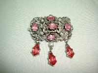 1950s Signed Jewelcraft Ornate Pink Diamante Necklace Brooch Earrings