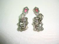 1950s Signed Jewelcraft Ornate Pink Diamante Necklace Brooch Earrings