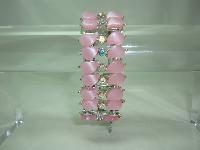 Vintage 50s Amazing Wide Pink Moonglow Lucite AB Diamante Bracelet 