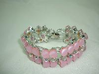 Vintage 50s Amazing Wide Pink Moonglow Lucite AB Diamante Bracelet 