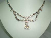 Vintage 50s Amazing AB Diamante Rhinestone Bow Tassel Drop Necklace