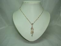 Pretty Crystal and Diamante Edwardian Style Tassel Drop Gold Necklace