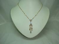 Pretty Crystal and Diamante Edwardian Style Tassel Drop Gold Necklace