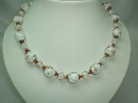 Vintage 30s Venetian Sommerso White and Gold Art Glass Bead Necklace 