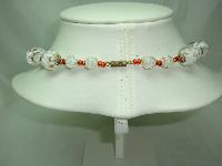 Vintage 30s Venetian Sommerso White and Gold Art Glass Bead Necklace 