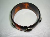 Vintage 80s Chunky Amber Brown Lucite Circles Cuff Bangle